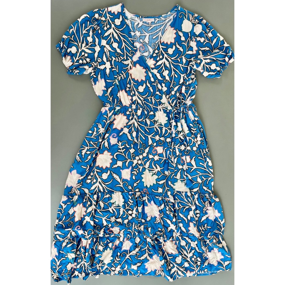 Knox Rose Floral Wrap Midi Dress XXL Short Sleeve Tiered Festival Boho Tassel